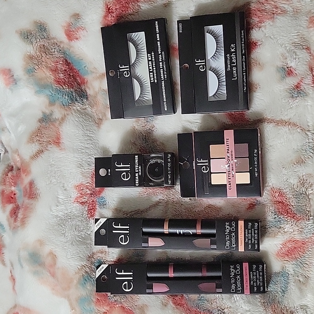E.l.f. lipstick, eye shadow and liner, and lashes